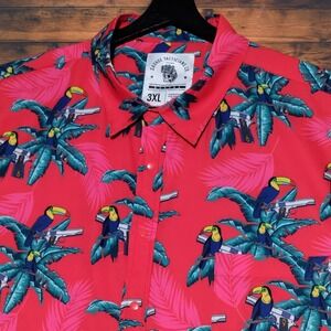 Savage Tacticians Shirt Mens 3XL Floral Tropical Hawaiian Gun Print Toucan NWOT